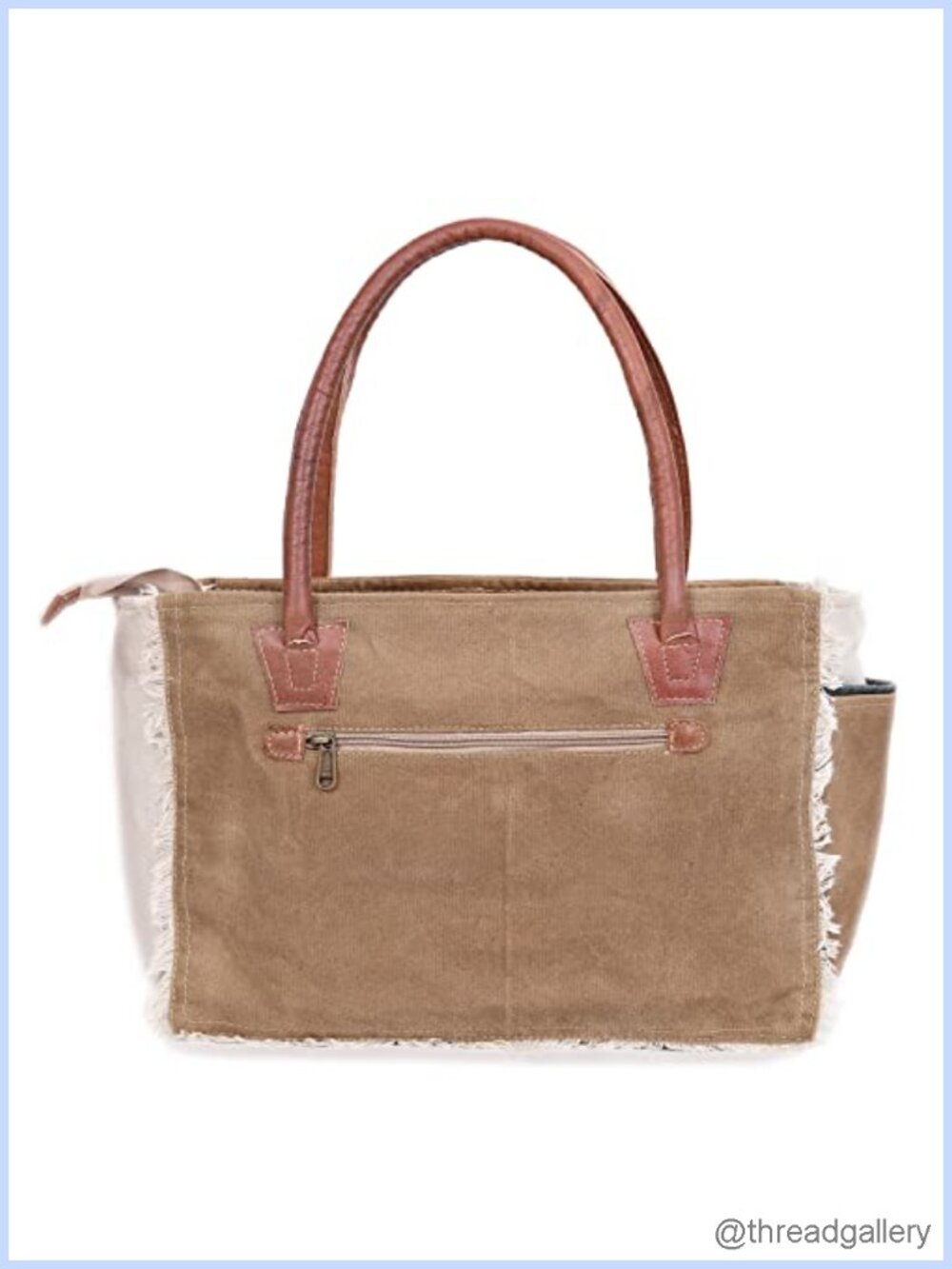 Upcycled Canvas Genuine Leather Tote Bag for Women Frayed Fringe